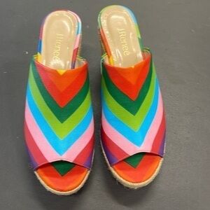 J Renee Prys rainbow striped wedge sandal